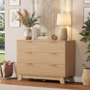 Fluted Wooden 6 Drawer Dresser Cabinet